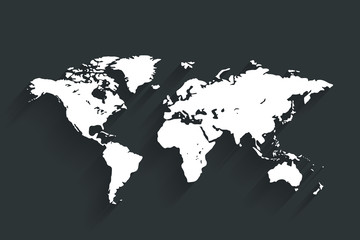 Fototapeta na wymiar White world map on dark color background, vector