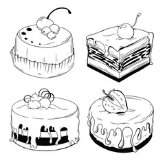 Set of cakes. Sweets isolated on a white background.