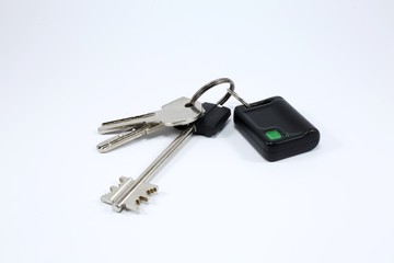 key with ring and chip for door,  isolated on white background