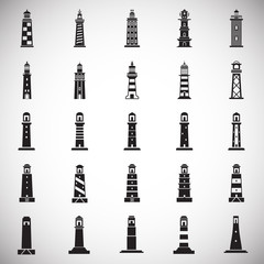 Lighthouse  icons set on background for graphic and web design. Simple vector sign. Internet concept symbol for website button or mobile app.
