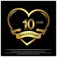 10 years anniversary golden. anniversary template design for web, game ,Creative poster, booklet, leaflet, flyer, magazine, invitation card - Vector
