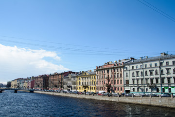 Naklejka na ściany i meble View of buildings, streets, bridges, rivers and canals of St. Petersburg, Russia.