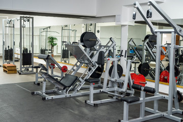 Fototapeta na wymiar Sport equipment in gym for exercises .