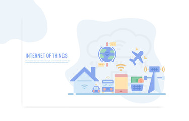 Web design template with flat line icons of internet of things concept - Vector illustration.