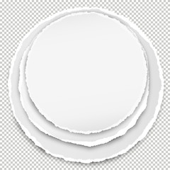 Set of blank round paper with torn edges in center of squared background. Vector illustration
