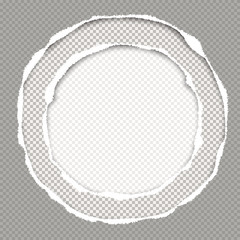 Squared grey paper, round composition with torn edges and soft shadow are on white background. Vector illustration