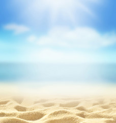Fototapeta na wymiar Summer beach background. Sand, sea and sky. Summer concept.