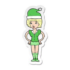 sticker of a cartoon woman in christmas elf outfit