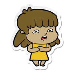 sticker of a cartoon worried woman
