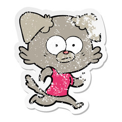 distressed sticker of a nervous dog cartoon