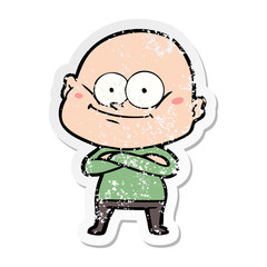 distressed sticker of a cartoon bald man staring