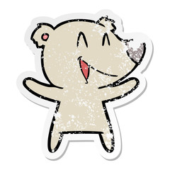distressed sticker of a laughing bear cartoon