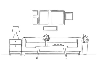 Linear sketch of the interior in a modern style. Vector