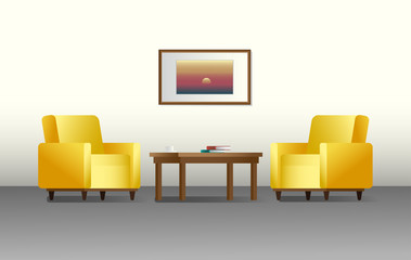 Fototapeta premium Interior in a flat style. Furniture for living room. Vector