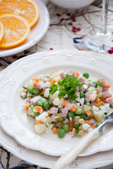 Russian traditional homemade New Year salad olivier