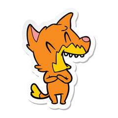 sticker of a laughing fox cartoon
