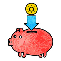 retro grunge texture cartoon piggy bank