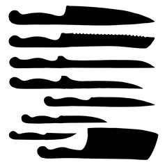 Set of different kitchen knives. Knife silhouettes.