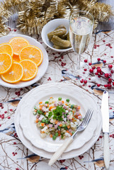 Russian traditional homemade New Year salad olivier