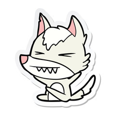 sticker of a angry wolf cartoon