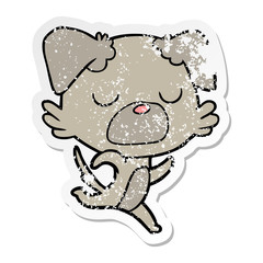 distressed sticker of a cartoon dog