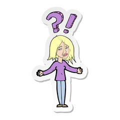sticker of a cartoon woman asking question