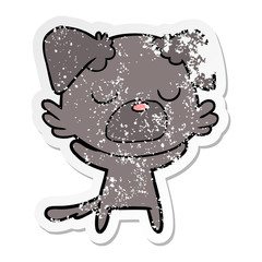 distressed sticker of a cartoon dog