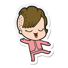 Obraz premium sticker of a happy cartoon girl