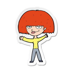 sticker of a cartoon smug woman