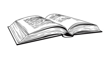 Realistic sketch of an open book. The book is isolated on a white background. Vector