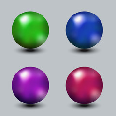 Set of realistic metal or glass bright color spheres, vector balls.