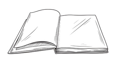 Realistic sketch of an open book. The book is isolated on a white background. Vector