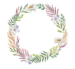Fototapeta na wymiar watercolor wreath of flowers