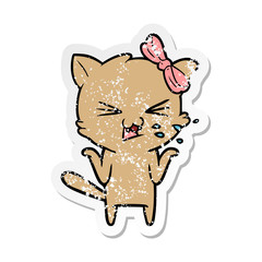distressed sticker of a cartoon cat