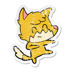 distressed sticker of a cartoon friendly fox