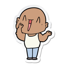 sticker of a happy cartoon bald man