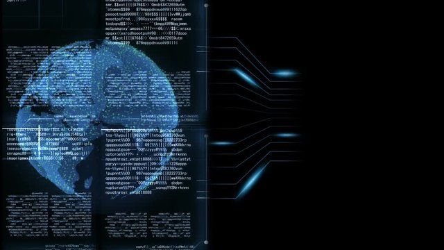 Blue computer grapic meta data texting with global connect to the earth social network and electronic signal link to black isolate copyspace background