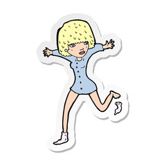 sticker of a cartoon woman kicking off sock