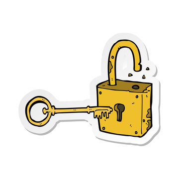 sticker of a caroon rusty old padlock