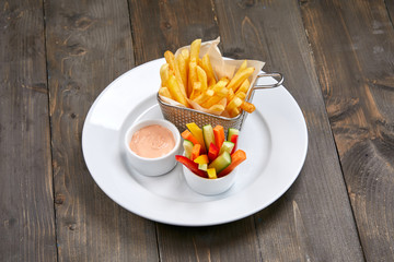 french fries with vegetables