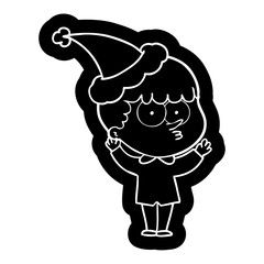 cartoon icon of a curious boy wearing santa hat
