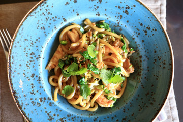 Plate of noodles seafood