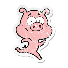 Obraz na płótnie Canvas distressed sticker of a happy cartoon pig running