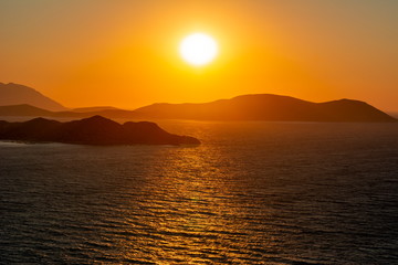 Sunset over Dodecanese islands from Kritinia Castle, Greece