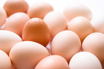 Brown and white eggs, soft focus, close up