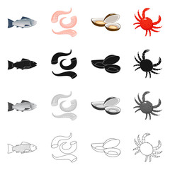 Naklejka premium Vector illustration of fresh and restaurant icon. Collection of fresh and marine stock symbol for web.