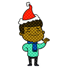 happy comic book style illustration of a man wearing santa hat