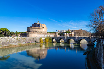 Fototapeta na wymiar Castel Sant'Angelo and bridge. Old fortress in Rome, Italy