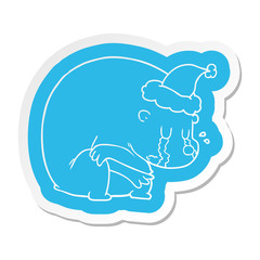 crying cartoon  sticker of a polar bear wearing santa hat