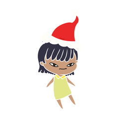 flat color illustration of a woman wearing santa hat